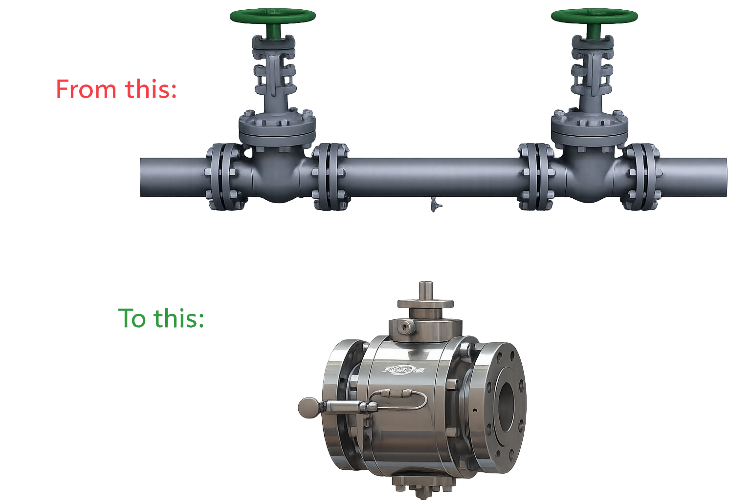 Comparison of traditional DBB valve configuration versus BridgeFlow valve assembly