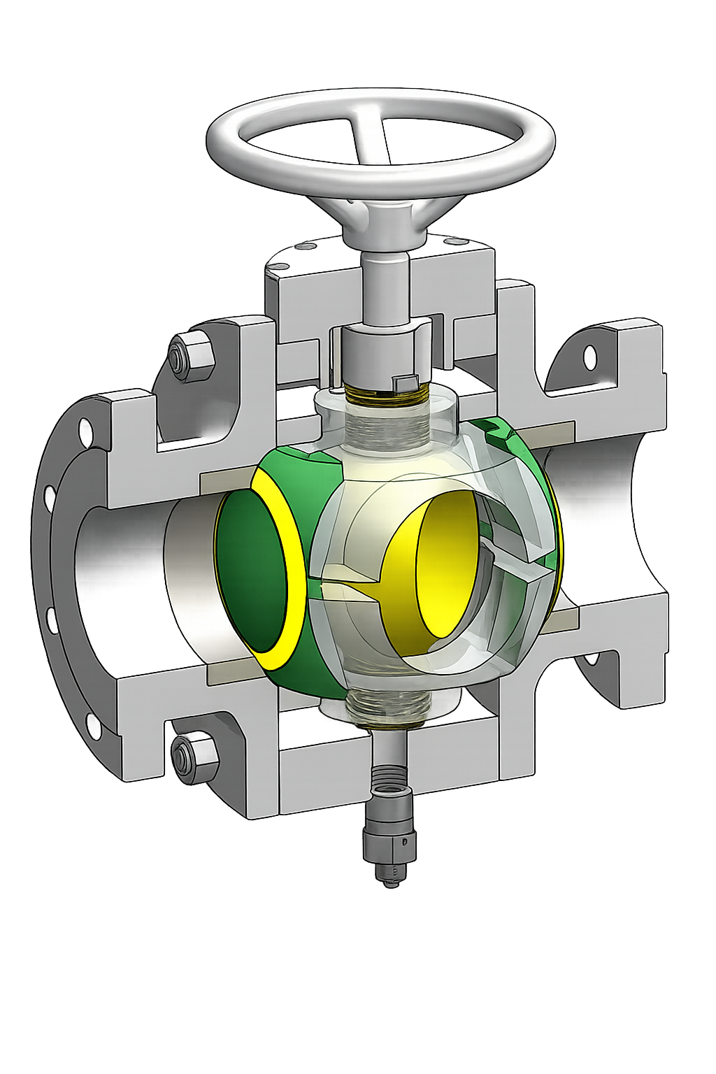 Cutaway diagram of BridgeFlow valve showing internal components and mechanical isolation mechanism